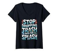 Womens Stop Dropping Trash Into The Splash Ocean Pollution - V-Neck T-Shirt