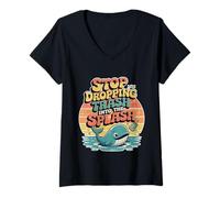 Womens Stop Dropping Trash Into The Splash Ocean Pollution - V-Neck T-Shirt