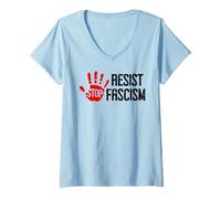 Womens Stop Fascism Resist No Kings America US Protest Anti-Fascism V-Neck T-Shirt