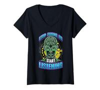 Women's Stop Fixing Us Start Listening Autism Neurodiversity Minds V-Neck T-Shirt