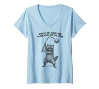 Womens Stop It You're Making Me Blush Raccoon Meme Funny Quote V-Neck T-Shirt