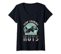 Women's Stop Looking At My Nuts Funny Mechanic V-Neck T-Shirt