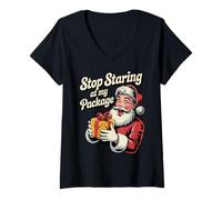 Womens Stop Staring at My Package V-Neck T-Shirt