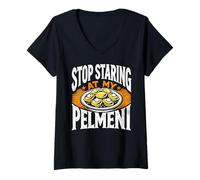 Womens Stop staring at my Pelmeni - Funny Russian V-Neck T-Shirt