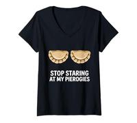 Womens Stop Staring At My Pierogis Polish Food Poland V-Neck T-Shirt