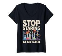 Womens Stop Staring At Rack Chemistry Lab Technician Lab Scientist V-Neck T-Shirt