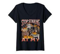 Womens Stop Staring Funny Offensive Donkey Meme Bootleg Graphic V-Neck T-Shirt