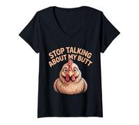 Womens Stop Talking About My Butt Chicken Farmer Farm Puns |- V-Neck T-Shirt