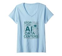 Womens Stop The AI Data Centers Tech V-Neck T-Shirt