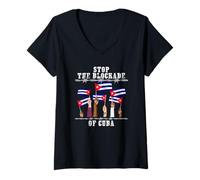 Womens Stop The Blockade of Cuba, Socialism, Cuba Flag, Cuba V-Neck T-Shirt