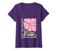 Womens Stop The Violence End The Silence Boho Floral V-Neck T-Shirt