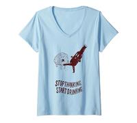 Womens Stop Thinking Start Drinking V-Neck T-Shirt