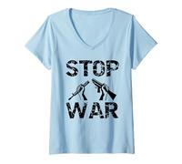 Women's Stop War Broken Gun - Peace Advocacy Design V-Neck T-Shirt