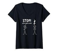 Women's Stop You're Under A Rest Funny Stick Man Music Pun V-Neck T-Shirt