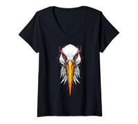 Women's Stork Animal Lover Africa Face Motif V-Neck T-Shirt