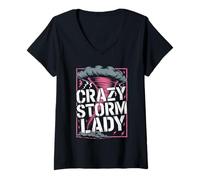 Women's Storm Chaser Costume Mom Crazy Storm Lady V-Neck T-Shirt