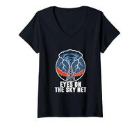 Women's Storm Spotter Weather Net Tower Funnel Cloud Badge Graphic V-Neck T-Shirt