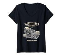 Womens Storytellers Machine Built to Last Retro Typewriter V-Neck T-Shirt