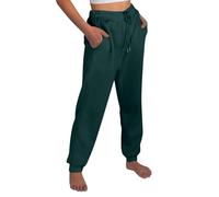 Women's Straight Leg Fleece Joggers - High Waisted Tapered Sweatpants with Pockets for Yoga & Lounge Wear Elasticated High Waisted Jogger Bottoms Leisure Pants Green