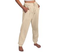 Women's Straight Leg Fleece Joggers - High Waisted Tapered Sweatpants with Pockets for Yoga & Lounge Wear Elasticated High Waisted Jogger Bottoms Leisure Pants Khaki