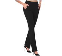 Women's Straight Leg Leggings High Waisted Yoga Pants Ladies Pull On Trousers with Pockets Solid Color High Stretch Work Casual Office Business Pants