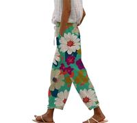 Womens Straight Leg Linen Drawstring High Waisted Yoga Pants Plus Size Lightweight Outdoor Sports Fashion Printed Loose Lounge Summer 2024 with Pocket