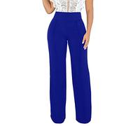 Women's Straight Leg Office Trousers with Back Zipper, High Waist Wide Leg Tailored Slacks, Stretch Comfy for Corporate Meetings & Business Travel Blue