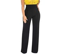 Women's Straight Leg Office Trousers with Back Zipper, High Waist Wide Leg Tailored Slacks, Stretch Comfy for Corporate Meetings & Business Travel Black