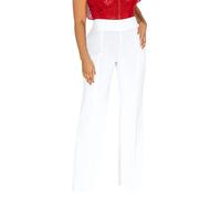 Women's Straight Leg Office Trousers with Back Zipper, High Waist Wide Leg Tailored Slacks, Stretch Comfy for Corporate Meetings & Business Travel White