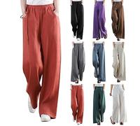Womens Straight Leg Pull On Pants Cotton Linen Trousers Pants Slacks Casual Comfy Loose Pants Business Casual for Women Pants Blue S
