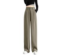 Womens Straight Leg Suit Pants Flat-Front Comfort Stretch Pleated Formal Smart Casual Business Office Work Commute Dress Slacks Pants Walking Trousers for Women UK with Pockets Khaki