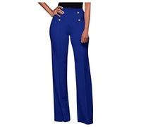 Womens Straight Leg Trousers Finely Soft Ribbed Stretch Pull On Ladies Pants Casual High Waist Bottoms Wide Leg Trousers for Women UK Loose Long Pants Soft Work Trousers for Business S-2XL Blue