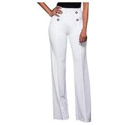 Womens Straight Leg Trousers Finely Soft Ribbed Stretch Pull On Ladies Pants Casual High Waist Bottoms Wide Leg Trousers for Women UK Loose Long Pants Soft Work Trousers for Business S-2XL White
