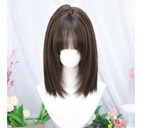 Women's Straight Medium Length Wig Lolita Kawaii Wig with Bangs Heat Resistant Synthetic Hair for Halloween Christmas Party (Brown)