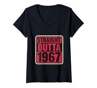 Womens Straight Outta 1967 Born Birthday Retro Vintage Womens B-day V-Neck T-Shirt