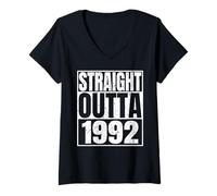 Womens Straight Outta 1992 Vintage Year Classic Birth of Birthday V-Neck T-Shirt