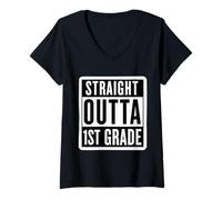 Womens Straight Outta 1st Grade First Graduate Graduation Student V-Neck T-Shirt