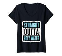 Womens Straight Outta Holy Water Christian Baptism Mens Boys Kids V-Neck T-Shirt