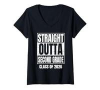 Women's Straight Outta Second Grade Graduation 2026 Class V-Neck T-Shirt