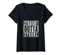 Womens Straight Outta Spoons Chronic Illness Disability V-Neck T-Shirt
