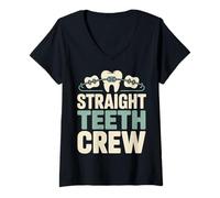 Women's Straight Teeth Crew Braces Orthodontist Smile V-Neck T-Shirt