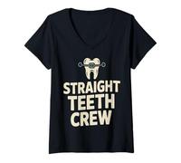 Women's Straight Teeth Crew Braces Orthodontist Smile V-Neck T-Shirt
