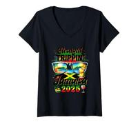 Womens Straight Trippin' Jamaica Family Vacation Girls Trip 2025 V-Neck T-Shirt