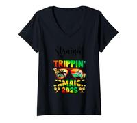 Womens Straight Tripping Jamaica 2025 Family Vacation Matching V-Neck T-Shirt