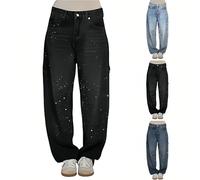 Women's Straight Wide Leg Ankle Jeans Stretchy Low Mid High Waist Denim Trousers Ladies Baggy Straight Leg Boyfriend Jeans Teen Girls Tall Petite Skinny Relaxed Fit Pants Size 6 8 10 12 14 16 18 20 22