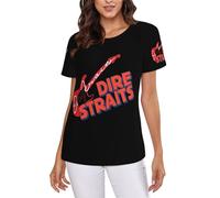 Women's Straits Rock Band Dire Round Neck T-Shirt Multi-Panel Printed Tee Shirt Stylish Versatile Unlock Your Personalized Summer Outfits Multicoloured S