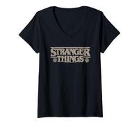 Womens Stranger Things Christmas Knit Pattern Logo V-Neck T-Shirt