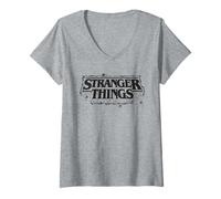 Womens Stranger Things Spider Web Roll V-Neck T-Shirt