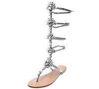 Women's Strap Up Leg Sandals Rhinestone Sandals Gold Silver diamonds Strappy Gladiator Sandals Summer Flat Dress Sandals Beach Wedding Banquet CLEARANCE Silver 4.5