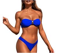 Women's Strapless Bandeau Bikini Set - Sexy Two Piece Swimsuit Tube Tops with High Cut Bathing Suit Bottom Sky Blue(Blue,S)